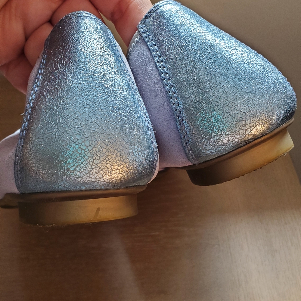 Ballerina Leather Flats - Suede, Periwinkle Blue With Silver Bow - Made In Spain - Picture 8 of 15